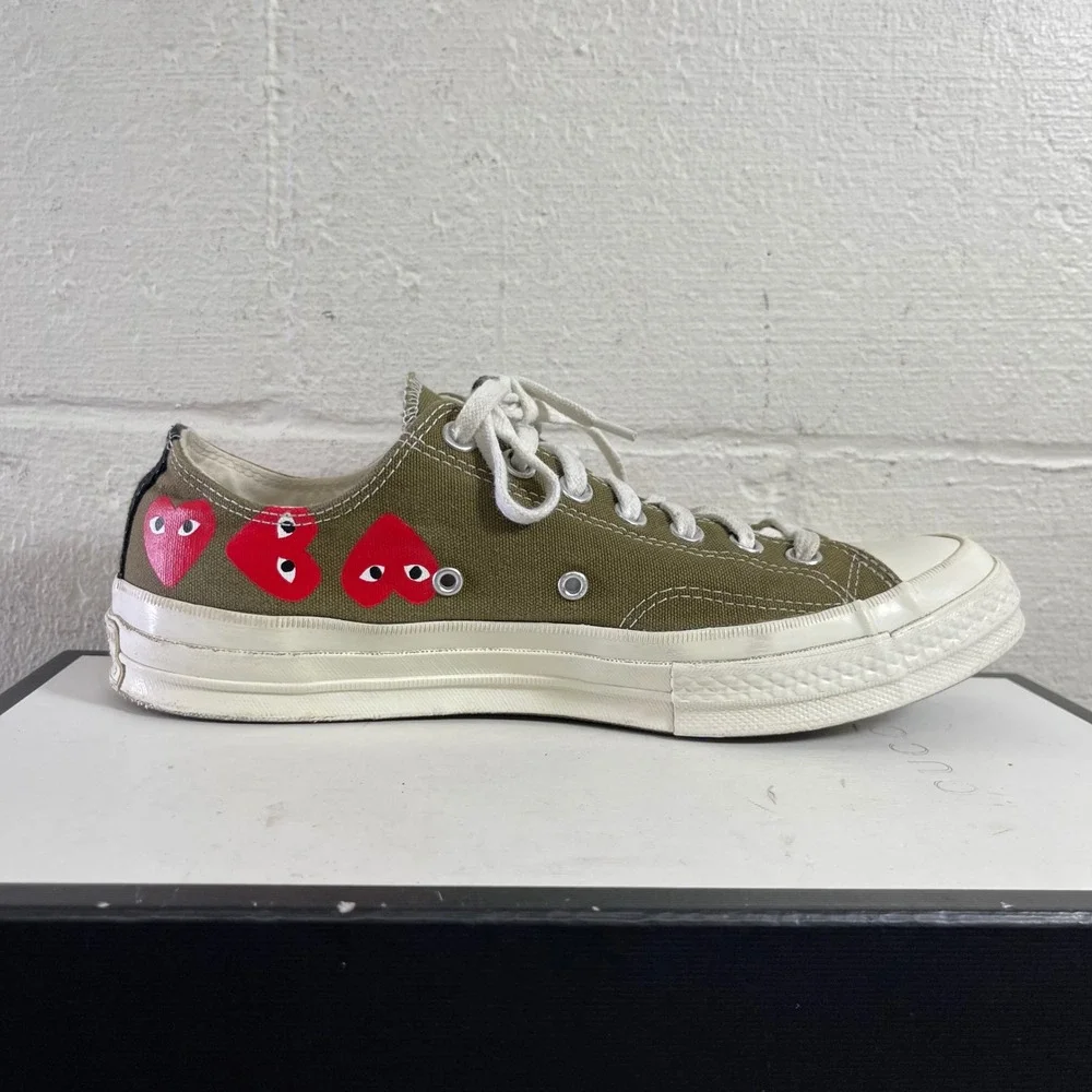 Converse Comme Des Garçons Play x Chuck 70 Green Low Multi Heart Sneaker Men's 9 - Picture 2 of 11